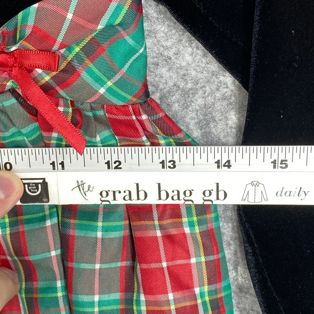 Hartstrings Dress Girls 6X Black Velvet Top Gold Metallic Red Green Plaid Skirt